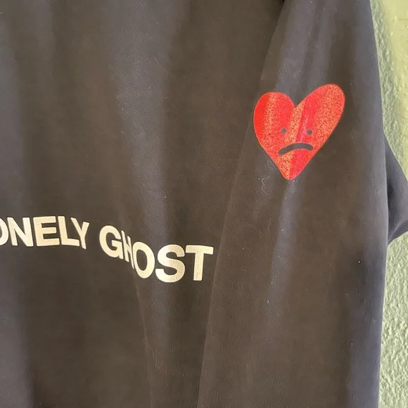 NEW Lonely Ghost “Heart on sleeve” black sweatshirt with red hearts - Picture 2 of 4